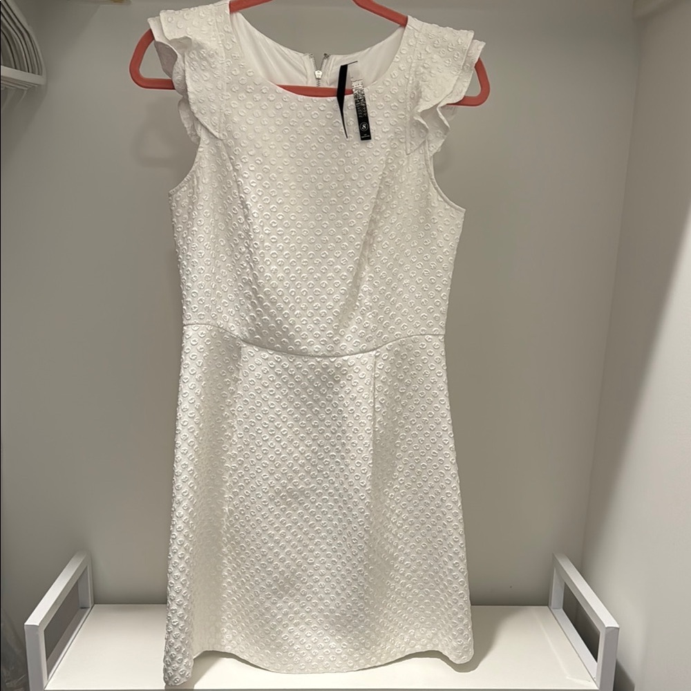 Kensie Cream A-Line Mini Dress with Crew Neck